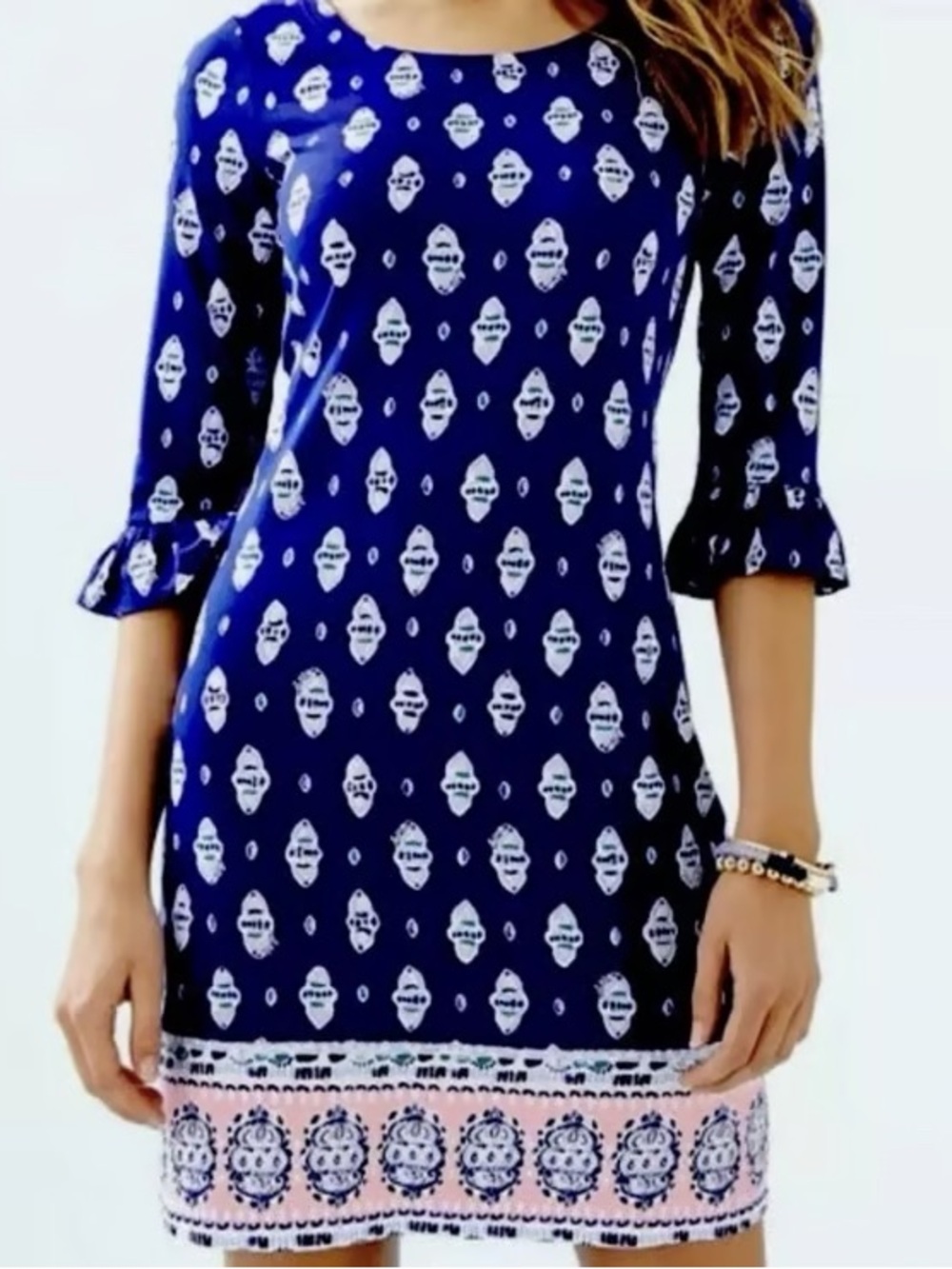 🐚 Lilly Pulitzer Women’s Sophie Ruffle Navy Dress Seashells UPF 50 - Size L